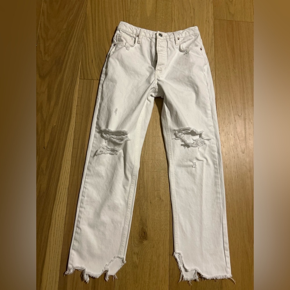 We The Free by Free People White Distressed Straight Leg Jeans
